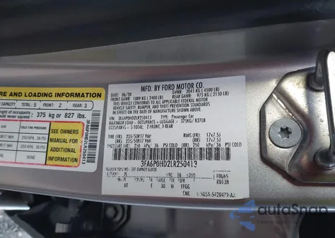 2020 Ford Fusion Se из США, поврежденный, VIN 3FA6P0HD2LR250413